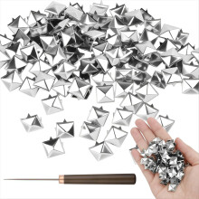 100 stuks 10 mm vierkante piramidevormige studs, metalen klauwnagels met houten handvat, priemgereedschap voor punkrockkleding B