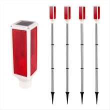 4pcs Solar Lights Outdoor, Waterproof Driveway Markers Reflective, Warning Flash Light with 2 Lighting Modes Red