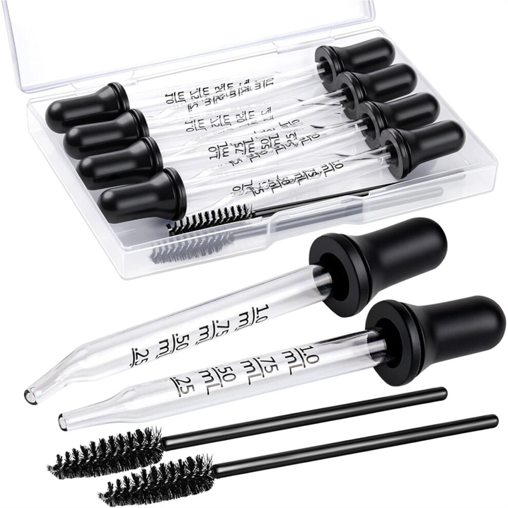 Eye Dropper 8pcs Glass Pipettes Dropper and 2pcs Cleaning Tool, Droppers for Oils Bent and Straight Tips, 1ml Dropper