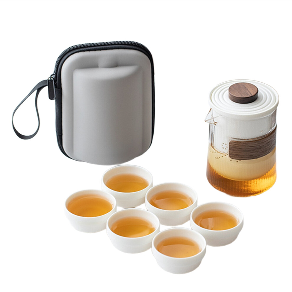 Tea Cup Anti-Hot Ceramic One Pot Four Glass Portable Travel Tea Set Simple Chinese Style Black 4852957385701