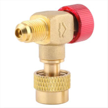 Válvula de segurança de cobre de ângulo reto de 90 graus para ar condicionado, com adaptador para adição de refrigerante R22/32/410 (fluoreto).