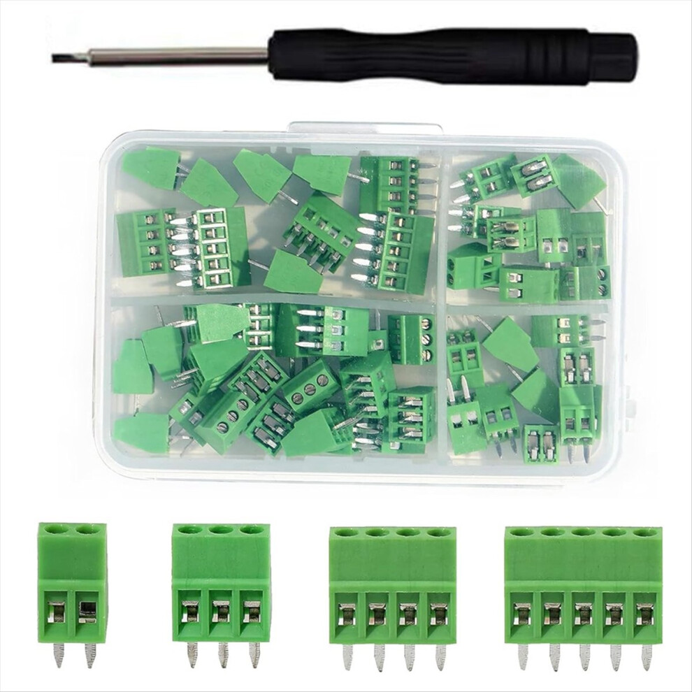 52Pcs 2.54Mm 0.1Inch Pitch Pcb Mount Screw Terminal Block Connector, 2P 3P 4P 5P Terminals 150V 6A For 26-18Awg Cable 4851916248361