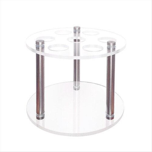 Support à boissons rond en acrylique, avec étagère de rangement.