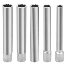5-delige diepe metrische doppenset, 3/8-inch aandrijving, dunwandige doppen, 12-punts 8-10-12-13-14 mm - extra lange diepe doppen 120 mm