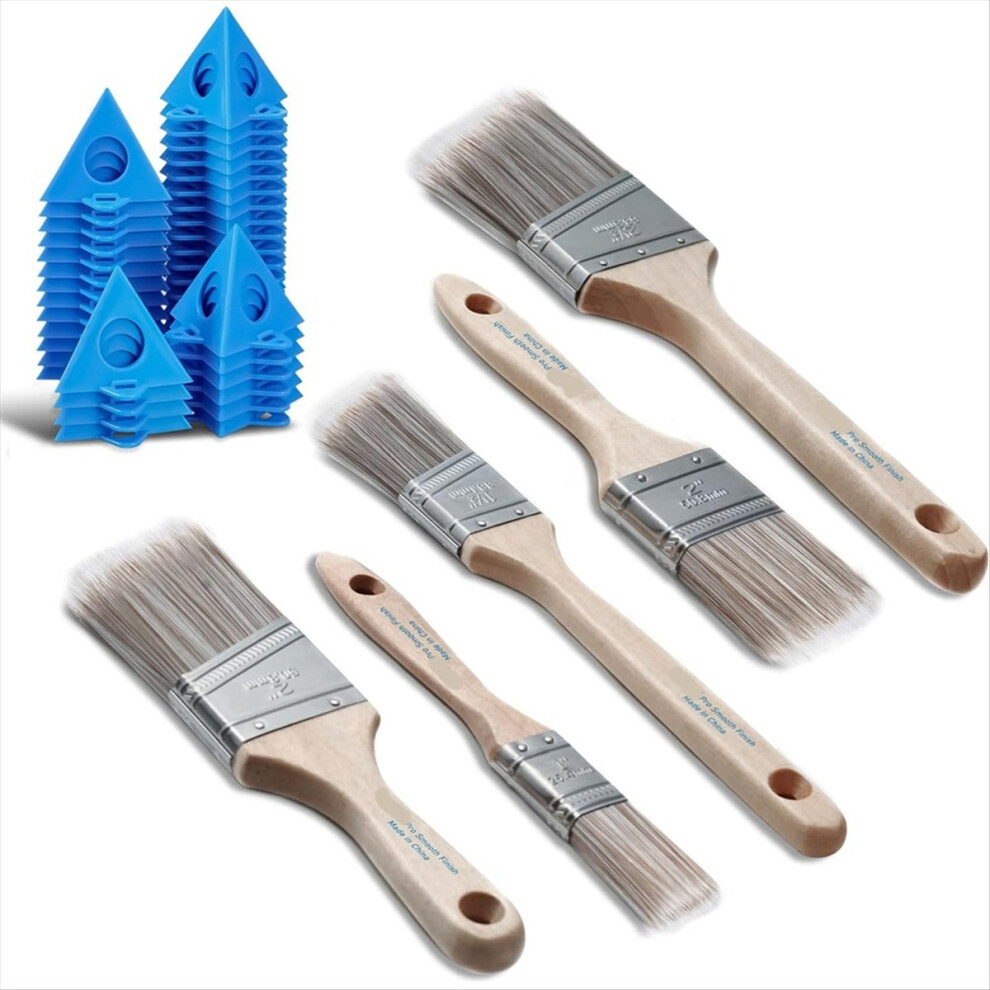 Paint Brushes Pyramid Stand:5-Pack Flat&Angle Paint Brushes, 36Pcs Painters Triangle Stands Kit For Latex And Oil Paints 4851916238461