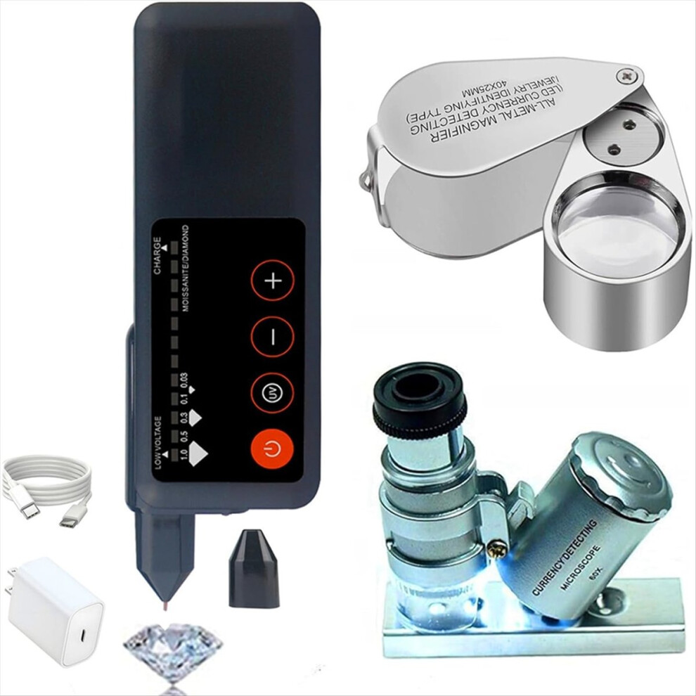 Tester Pen,Accuracy Tester and 60X Mini LED Magnifying&40X Full Metal Illuminated Magnifier for Novice