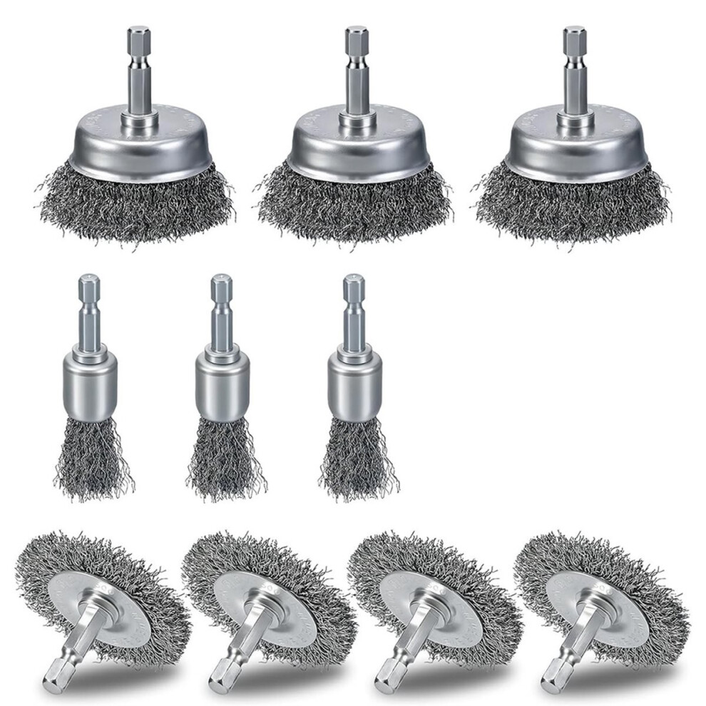 10 Pcs Drill Wire Brushes Set With Coarse Carbon Steel, 1/4 Inch Hex Shank For Effective Rust And Paint Removal 4851916272588