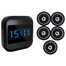 Wireless Doorbell Display Receiver +5 Pager Button Restaurant Pager Waiter Calling System for Hotel Bar Cafe EU Plug