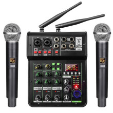 Audiomischung mit UHF-Funkmikrofon, 4-Kanal-Stereo-Mixerkonsole, Bluetooth und USB für DJ, Karaoke und PC-Aufnahme