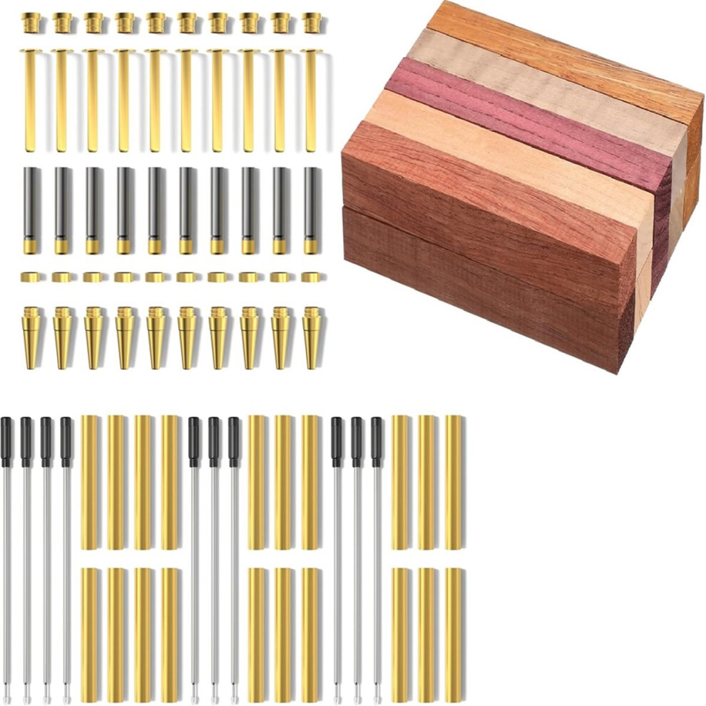Pen Kits For Woodturning 10 Pack 20 Pieces Of Hardwood Turning Blanks-Pen Making Tools Slimline Pen For Diy Coppe Gold/Black 4851916284963