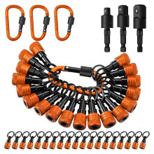 Chaveiro Porta-Bits com 18 Peças, Suportes para Bits de 1/4", 3/8" e 1/2", Adaptadores Portáteis para Chaves de Fenda com Haste Hexagonal e Trava