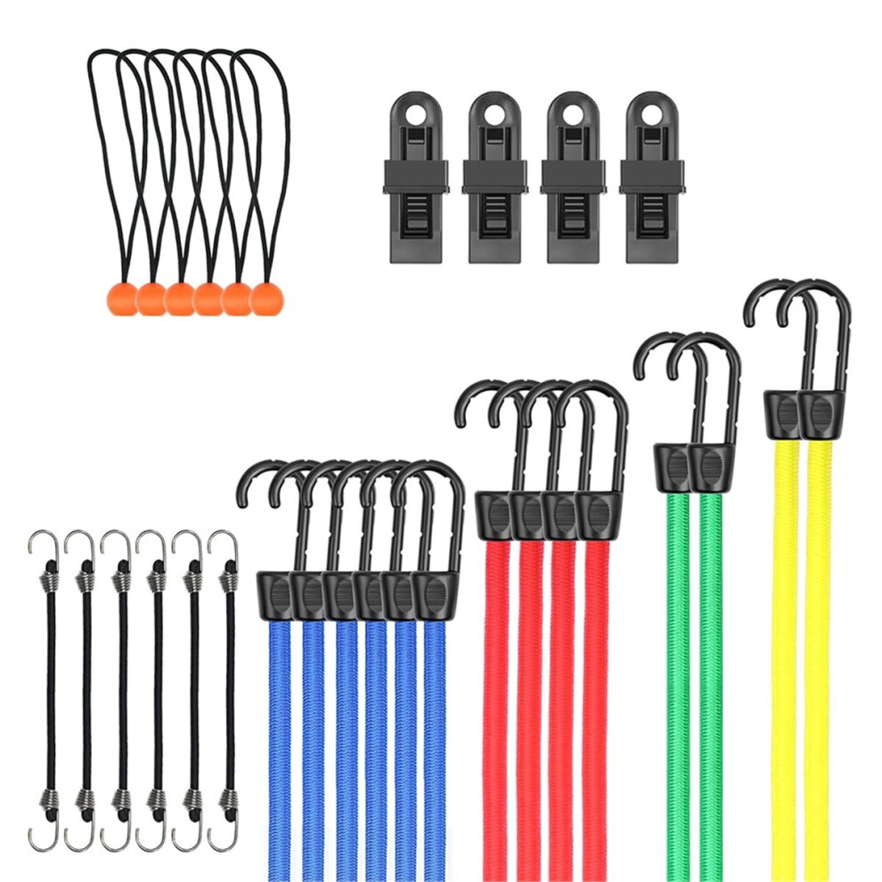 30 Piece Premium Bungee Cords Assortment Jar with Various Sizes Rope,4 Clips,6 Bungees Rope with Ball,Camping Usage-image-OPC-PNBM9CP-NEW