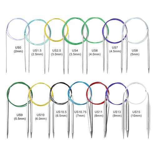 Conjunto de agulhas circulares para tricô, 2,0 mm - 10,0 mm/US0 - US15, conjunto de 14 agulhas longas, 80 cm/32 polegadas 2