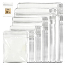 50 bolsas resellables para guardar joyas, bolsas de PVC transparente con cremallera autosellante para anillos, pendientes y pulseras.