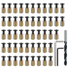 Conjunto com 50 parafusos e insertos roscados 1/4-20 x 19/32" para madeira, kits sortidos de parafusos e porcas com encaixe sextavado para móveis.