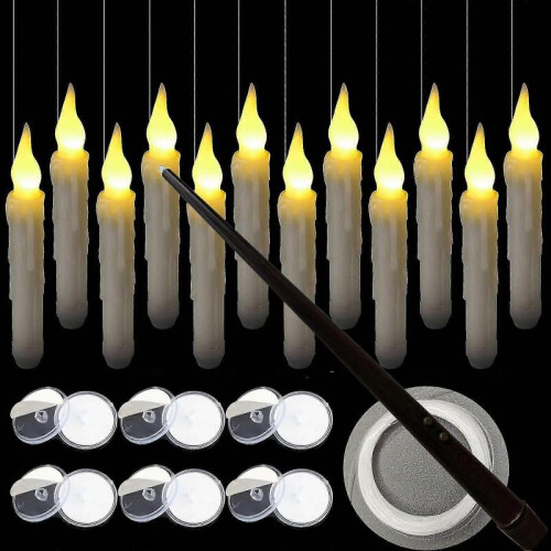 (Red) 12pack Halloween Decorations-floating Candles With Magic Wand Remote Control