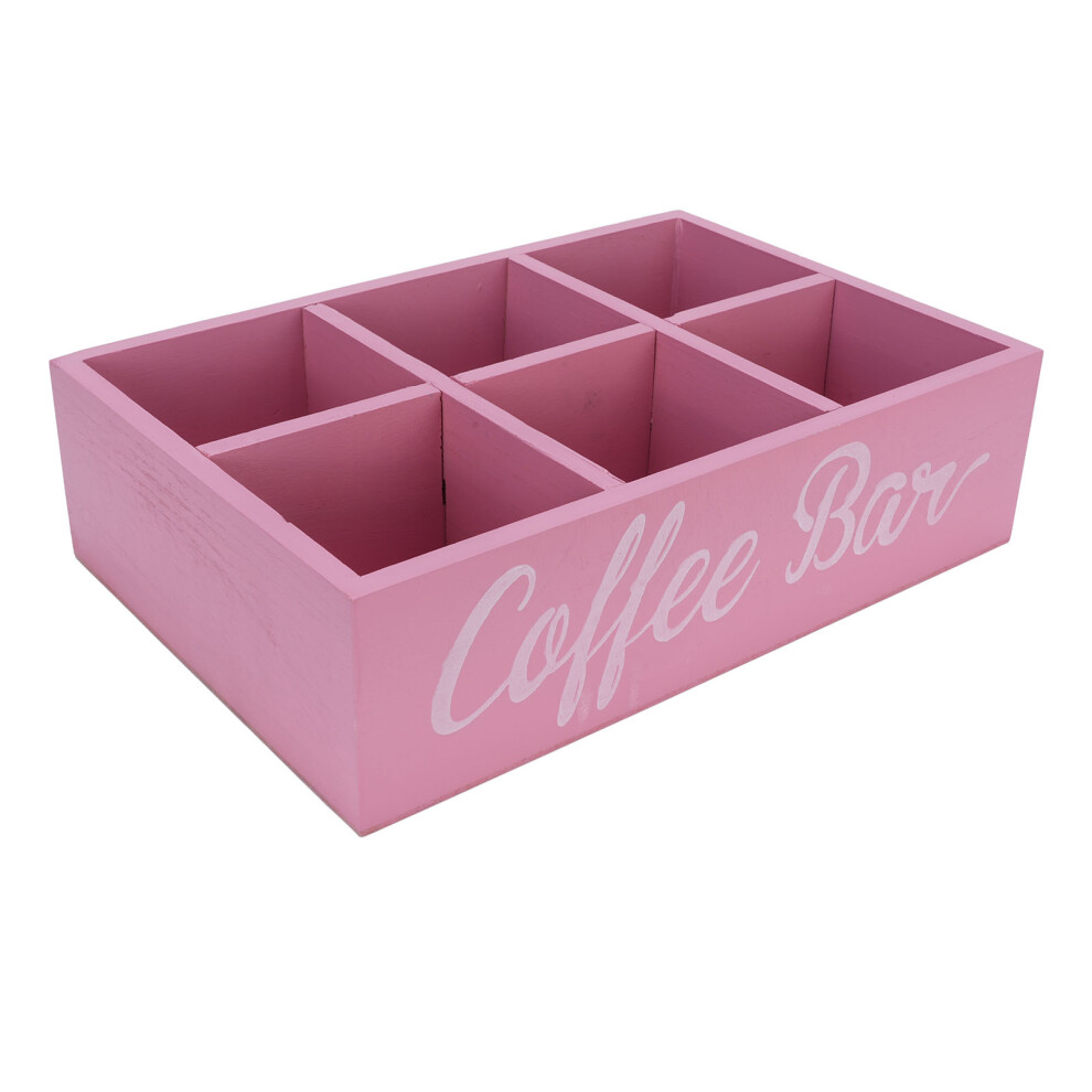 Wooden Coffee Station Organizer Pink 6 Compartments Coffee Pod & Tea Dispenser 5071364232586