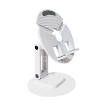 (White) Foldable Stand Tabletop Mobile Phone Stand Portable Desktop Stable Phone Holder Retractable 360 Degree Rotating Holder  Black