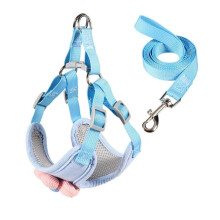 (M, Blue) Dog Leash Slip Lead Vest with Lovely Flower Vest Rope 4ft Long Pet Strong Training Walking Swimming Hiking Lead XL Blue
