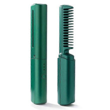 (Green) Mini Hair Straightener, Cordless Straight Hair Comb, USB Rechargeable Travel Hair Straightener, Portable Electric Heated Hair Comb Brush