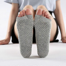 (EUR 34-39, Deep Grey) Toeless Non Slip Women Yoga Socks with Grips for Pilates Ballet Barre Dance Barefoot Workout Open Toe Fitness Gym Sport Socks