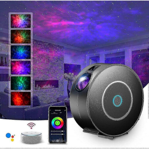 Smart Night Light 3D Star Projector Lamp, Voice Control/WiFi/Compatible with Alexa Google Assistant(Black)