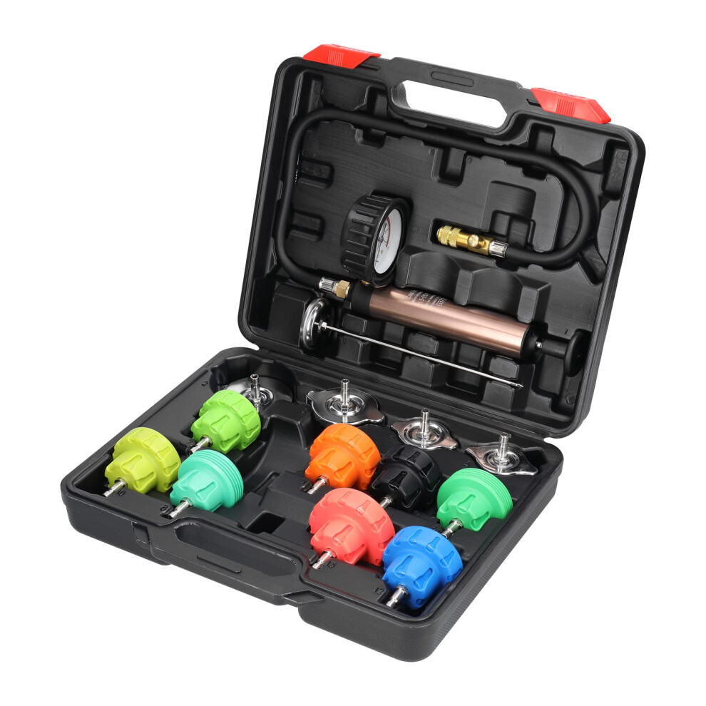 Radiator Pressure Leakage Tester Kit 14Pcs Auto Air Conditioning Vacuum System Purge Coolant Refill Leak Test Detector 9067246078898