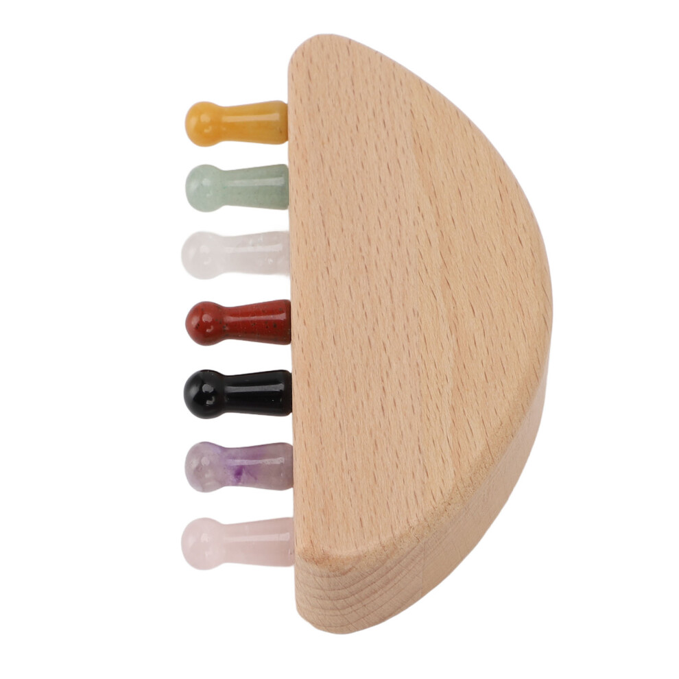 Unisex Half Moon Beech Wood & Stone Hair Comb Â 7 Teeth Scalp Massage & Detangling Tool