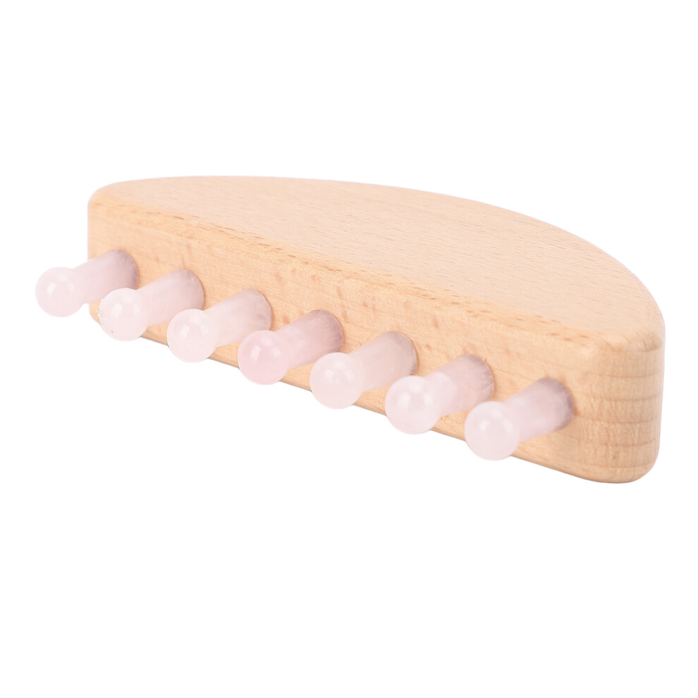 Pink Half Moon Stone Wood Hair Comb 7 Teeth Scalp Massage Brush