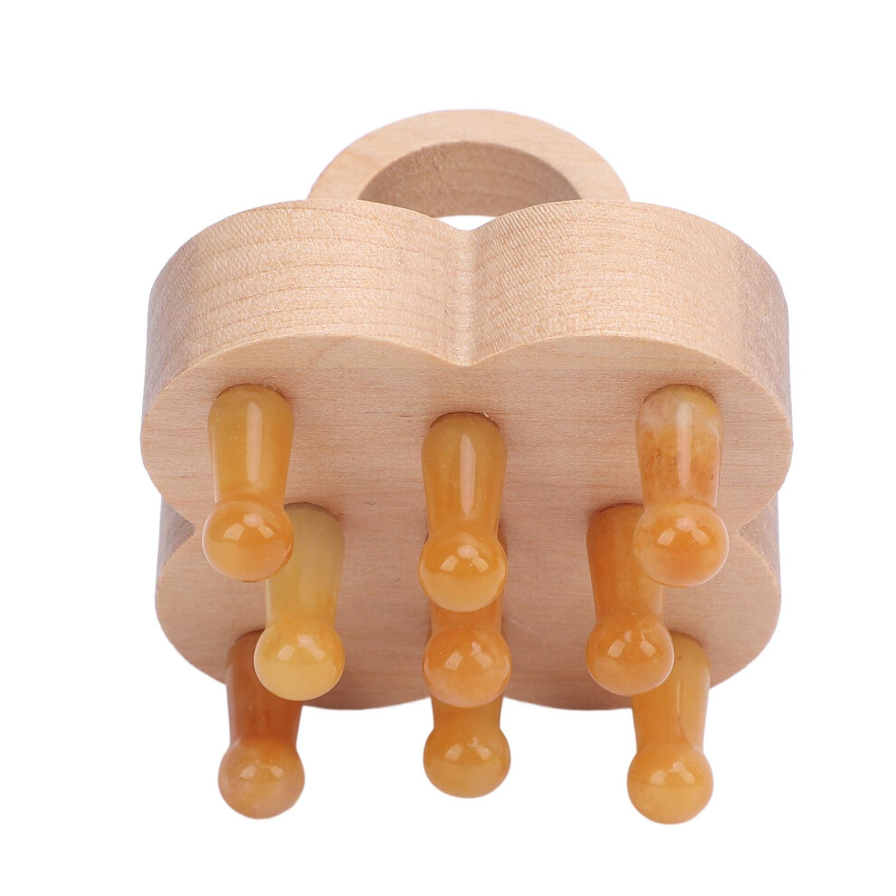 Yellow Wooden Stone Scalp Massager, Portable Four Leaf Clover Shape, 60X51mm