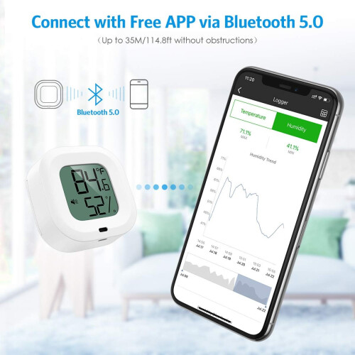 Υγρόμετρο App Alert για ασύρματη συνδεσιμότητα Bluetooth, Αισθητήρας θερμοκρασίας και 1