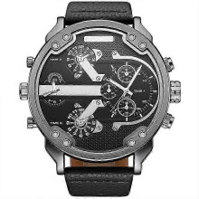 (3548 black) Oulm Men's Casual Sports Watches Unique Design Big Watch Male Leather Strap Quartz Clock Double Time Zone Men Luxury Wristwatch