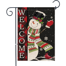 Bandeira de Natal para jardim com costuras duplas, decoração natalina exclusiva com estampa xadrez búfalo e boneco de neve, resistente às