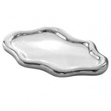 (Silver) Ceramic Jewelry Tray Trinket Storage Plate Smooth Surface Necklace Cloud Shape Bracelet Ring Holder Dish Photo Prop Perfume Display Stand