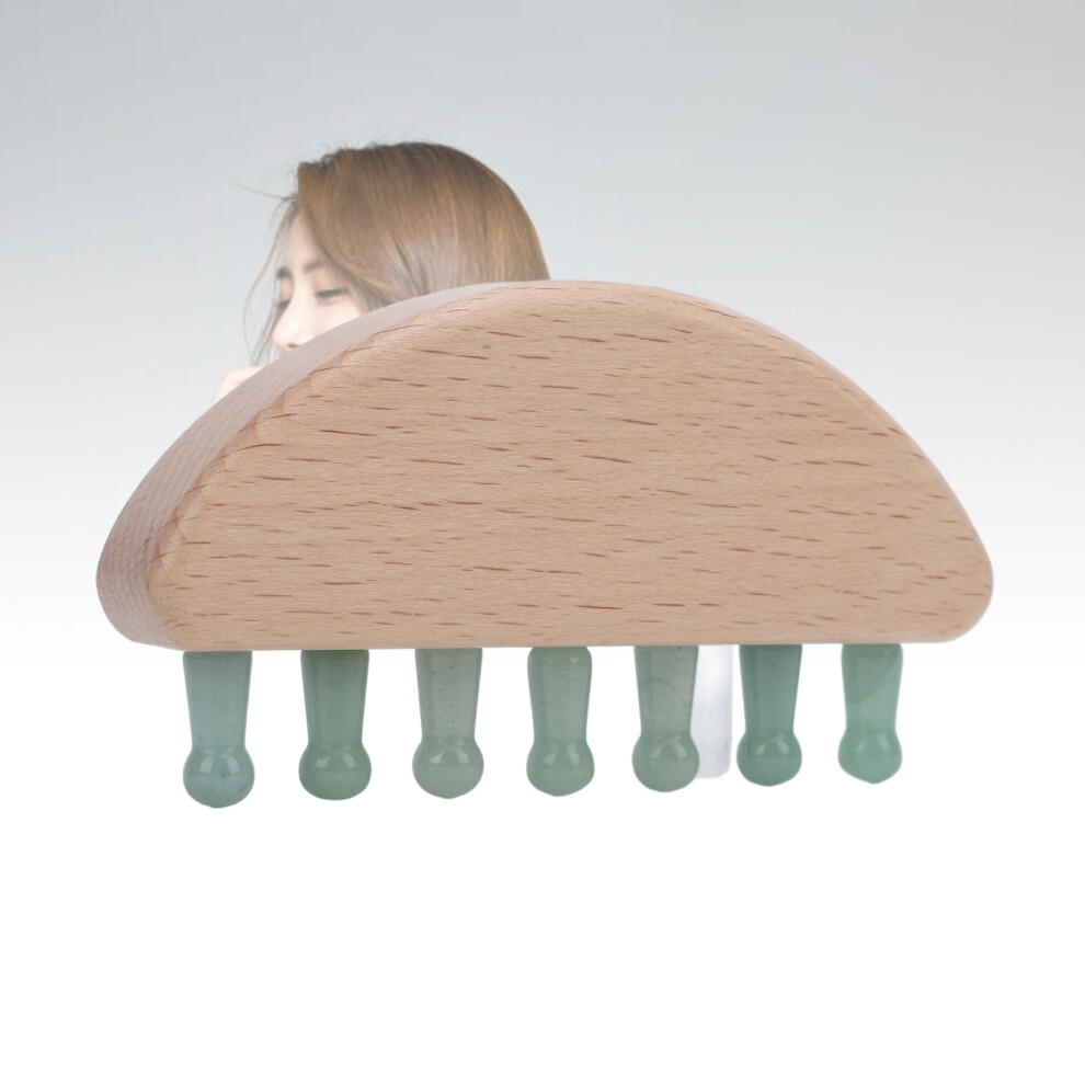 Half Moon Stone & Wood Hair Comb, Scalp Massage & Detangling Tool