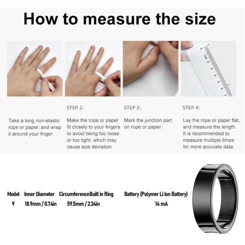 Smart Ring BT5.3 200 mAh Größe 9 Schwarz 5 ATM 1