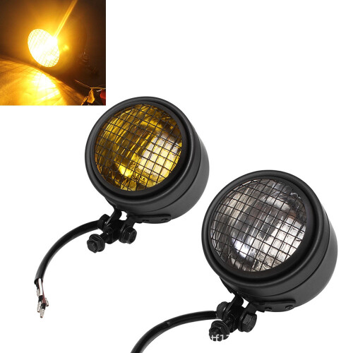 Motorcycle Retro Headlight Halogen Front Head Light Lamp Bracket for CG125 Yellow 2
