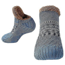 (35-39, Blue) Mens Women Fuzzy Slipper Socks, Warm Thick Heavy Thermal Fleece Socks