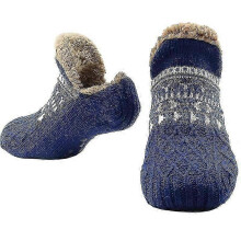 (43-45, Navy) Mens Women Fuzzy Slipper Socks, Warm Thick Heavy Thermal Fleece Socks