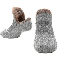 (40-42, Grey) Mens Women Fuzzy Slipper Socks, Warm Thick Heavy Thermal Fleece Socks