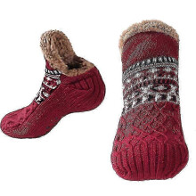 (46-48, Red) Mens Women Fuzzy Slipper Socks, Warm Thick Heavy Thermal Fleece Socks