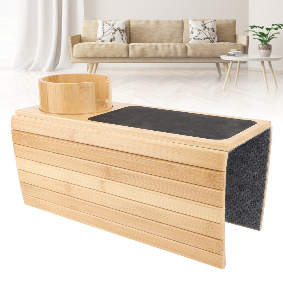 Bamboo Sofa Armrest Tray Detachable Cup Holder Organizer for Snacks