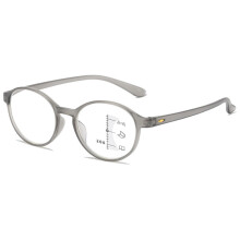 Round Progressive Multifocal Reading Glasses, TR90 Oval Frame, Grey, 2.5x Varifocal For Men And Women
