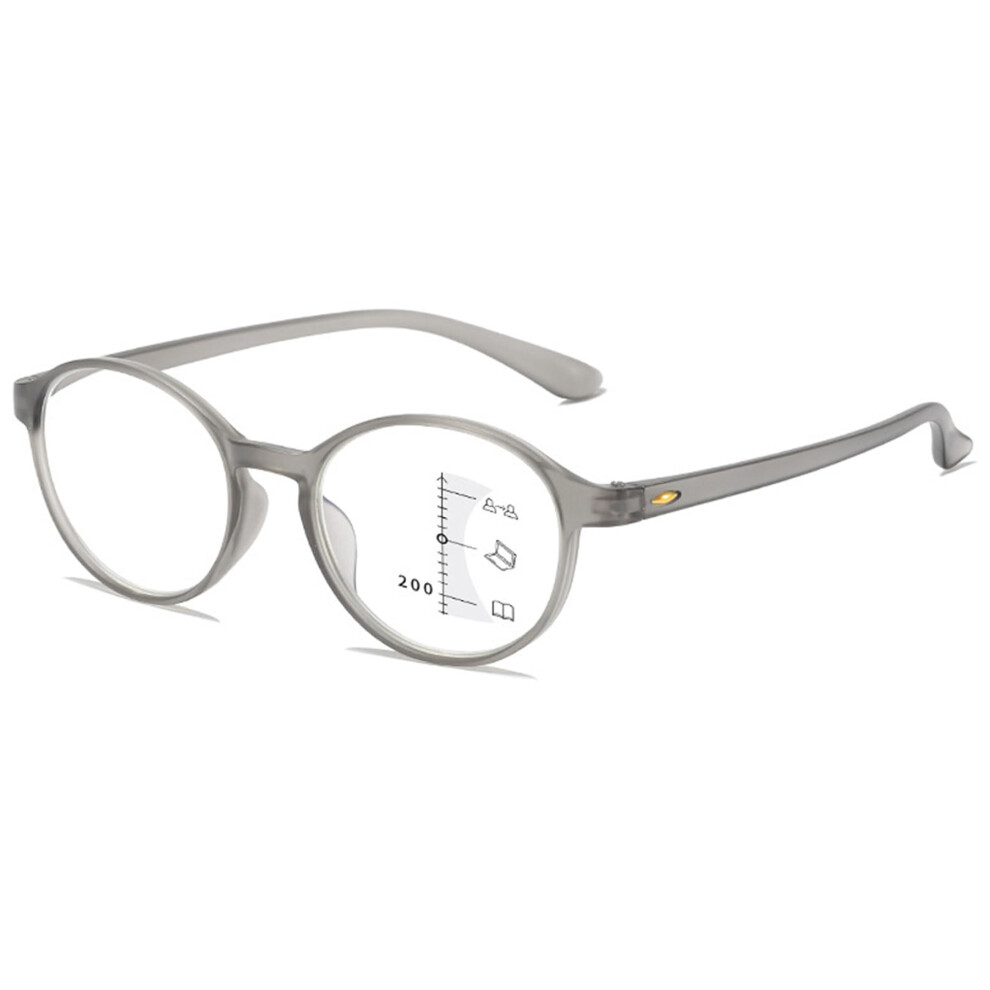 Grey Round Progressive Multifocal Reading Glasses, Tr90 Oval Frame, 2.5X Varifocal For Men And Women
