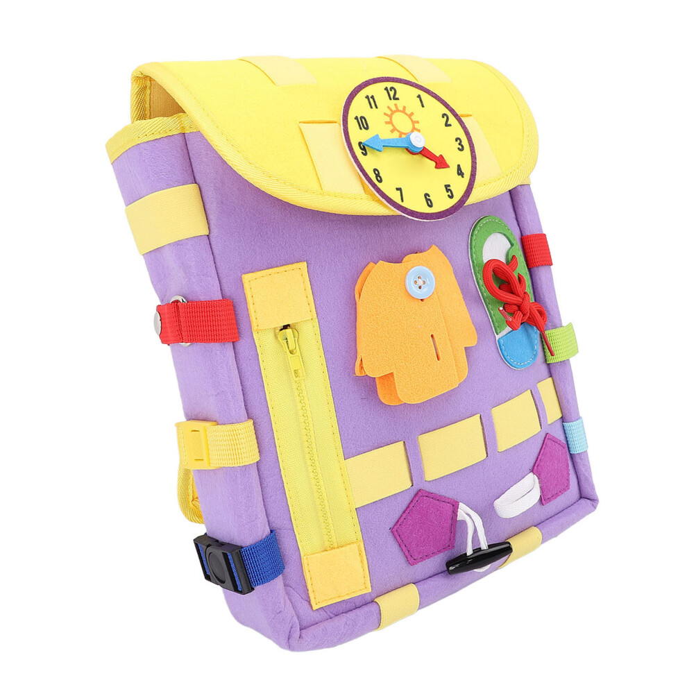 Purple Toddler Felt Backpack 30X32cm With Learning Activity Buckles & Zipper,