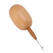 Egg Shaped Darning Tool with Crochet Hook, Beech Wood, 8x3.7cm