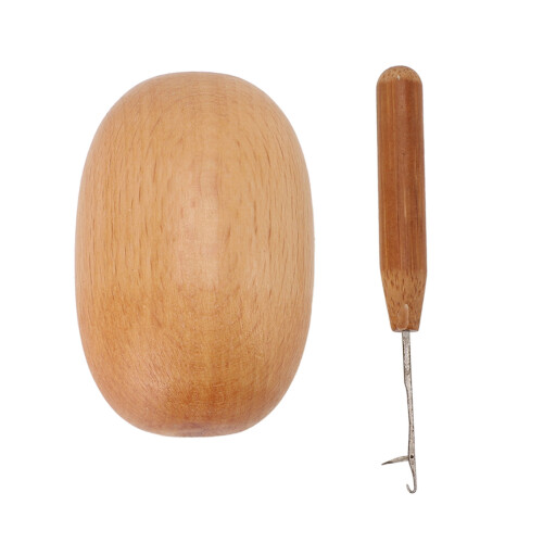 Egg Shaped Darning Tool with Crochet Hook, Beech Wood, 8x3.7cm 1