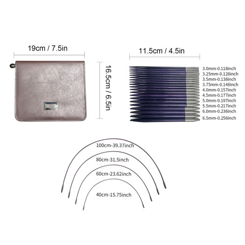 10 Pairs Interchangeable Circular Knitting Needles Set 3.0-6.5mm 1