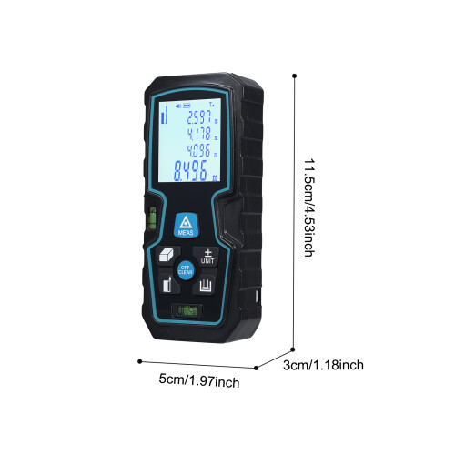 Handheld Laser Distance Meter 2AAA, Backlit LCD, 11.5x5x3cm Black 1