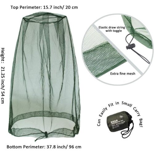 Δίχτυ MosquitoHeadNet με ελαστικό κορδόνι, ύψος 54cm & περίμετρος κάτω μέρους 96cm. 2